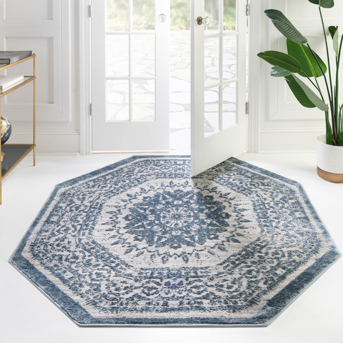 Derbyshire Elegance Collection Area Rug - Buxton Octagon Light Blue  lifestyle 117