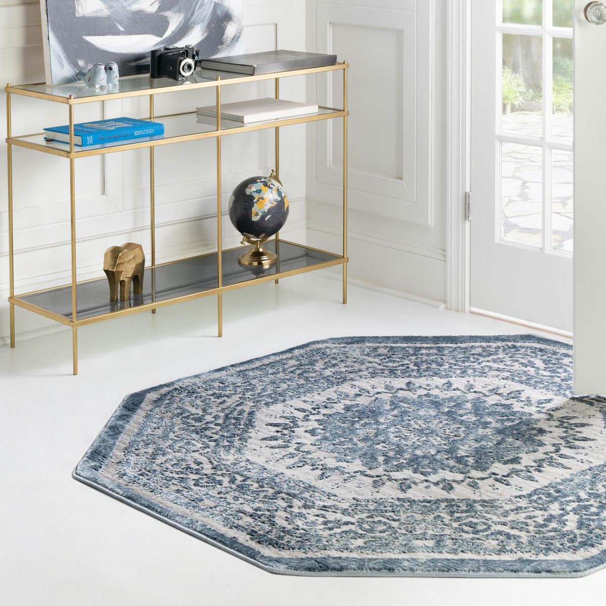 Derbyshire Elegance Collection Area Rug - Buxton Octagon Light Blue  lifestyle 129