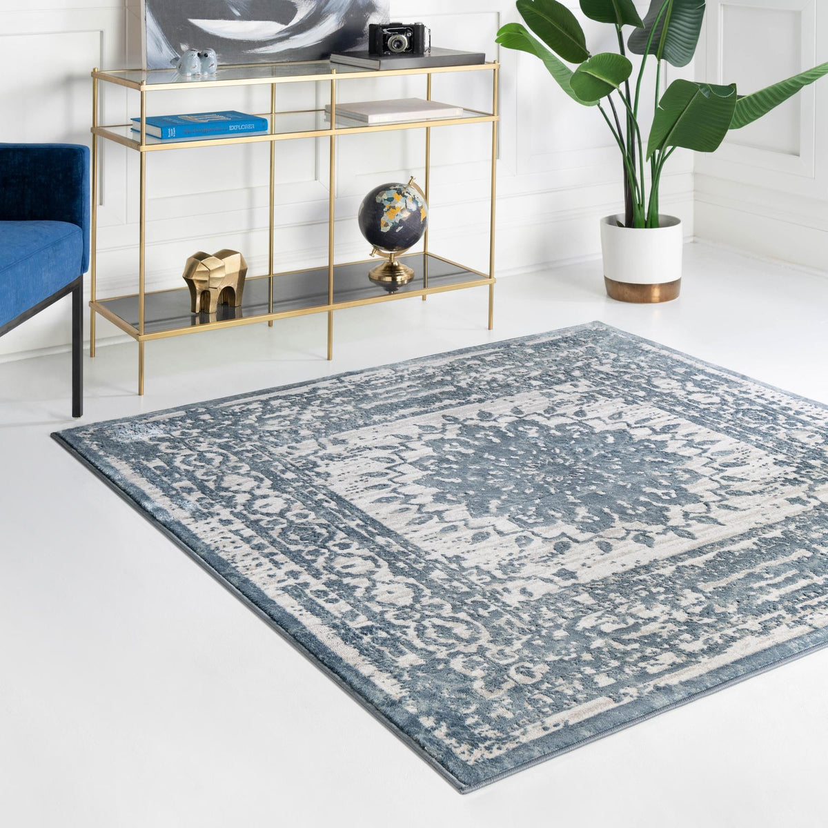 Derbyshire Elegance Collection Area Rug - Buxton Square Light Blue  lifestyle 118