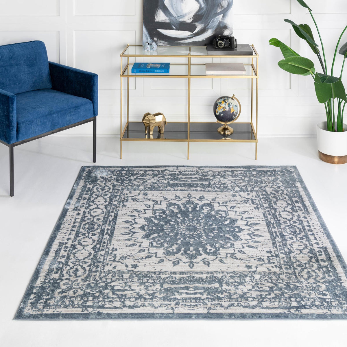 Derbyshire Elegance Collection Area Rug - Buxton Square Light Blue  lifestyle 130
