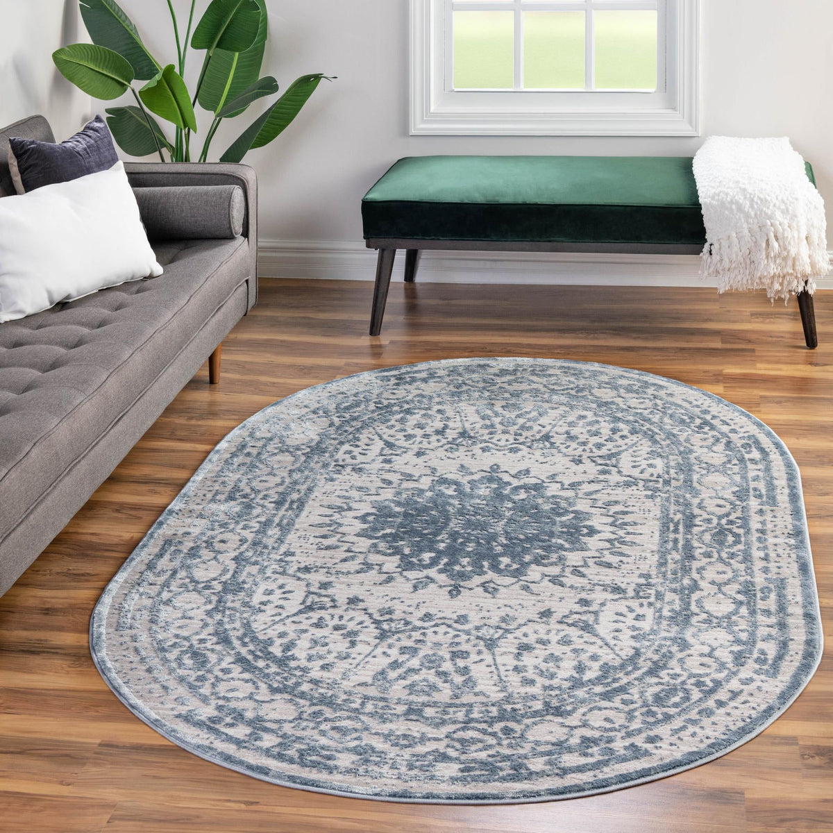 Derbyshire Elegance Collection Area Rug - Buxton Oval Light Blue  lifestyle 119