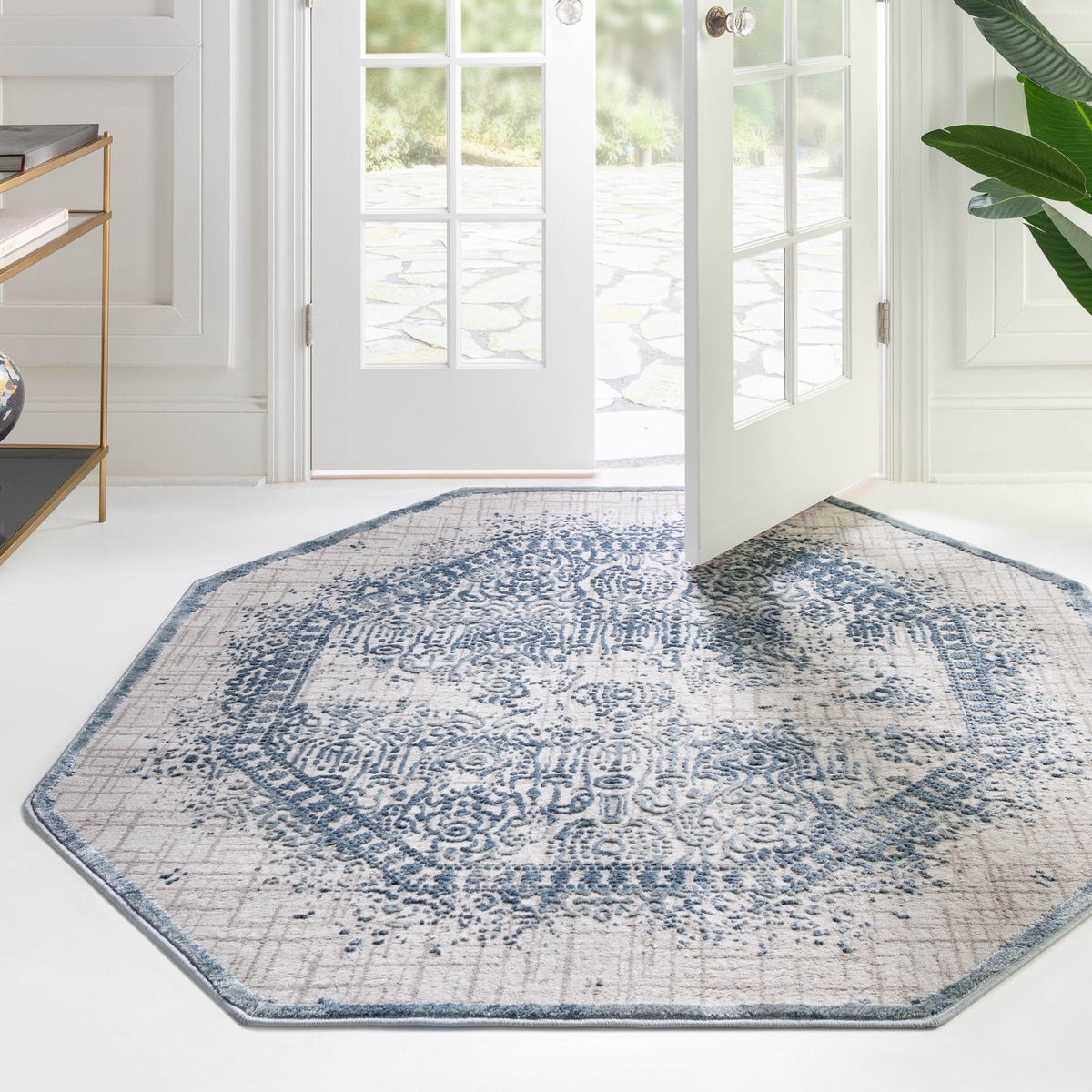 Derbyshire Elegance Collection Area Rug -  Matlock Octagon Blue  lifestyle 110