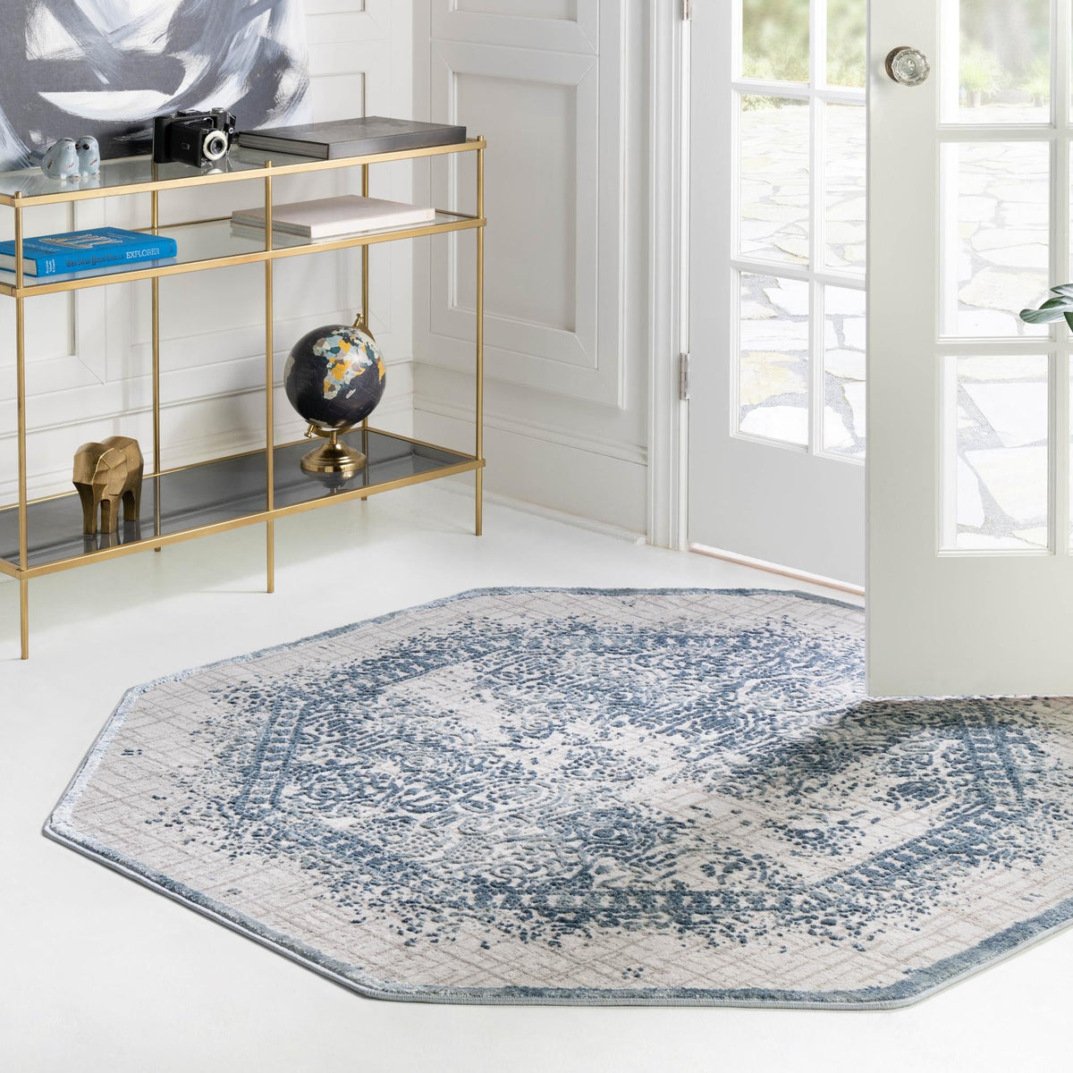 Derbyshire Elegance Collection Area Rug -  Matlock Octagon Blue  lifestyle 121