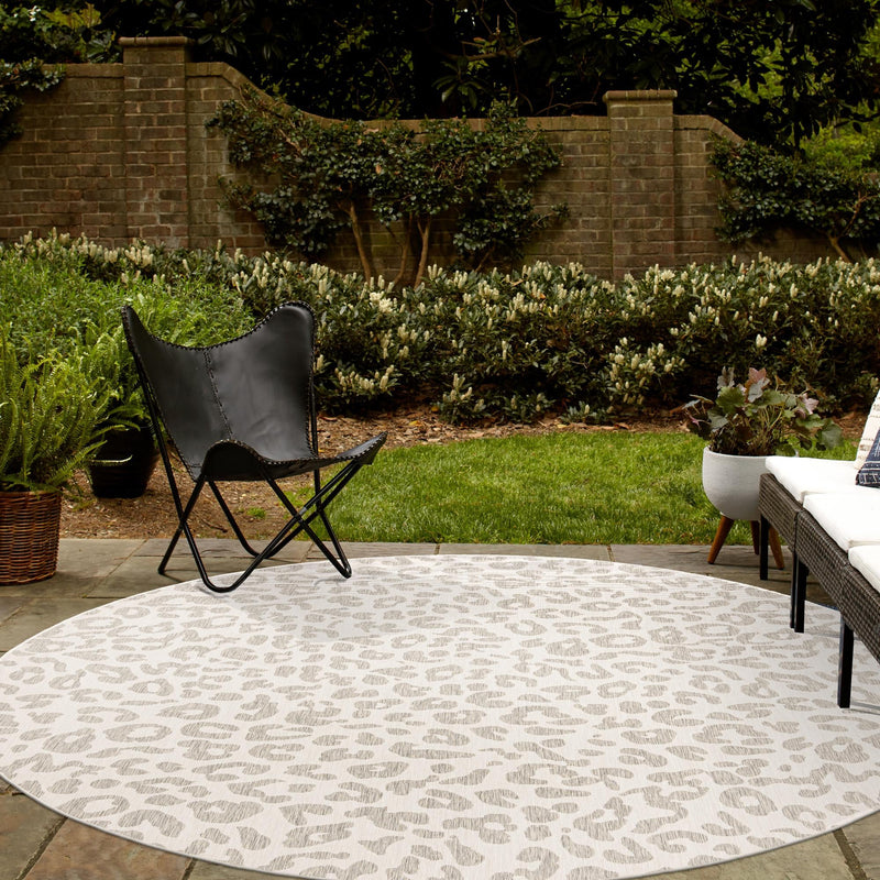 Jungle Expedition Collection Area Rug -  Amazon (Ivory Gray) Round Ivory Gray  lifestyle 17