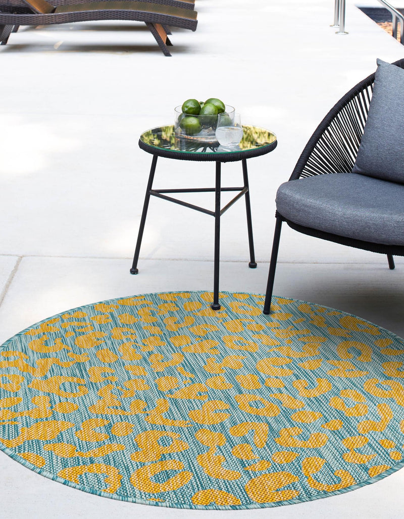 Jungle Expedition Collection Area Rug -  Amazon (Blue Yellow) Round Blue Yellow  lifestyle 2