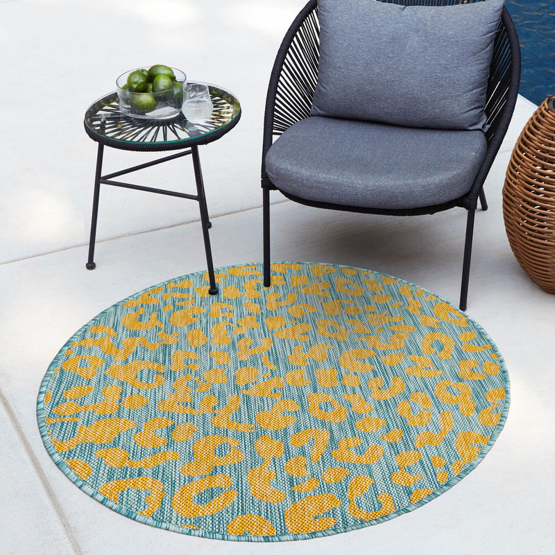 Jungle Expedition Collection Area Rug -  Amazon (Blue Yellow) Round Blue Yellow  lifestyle 21