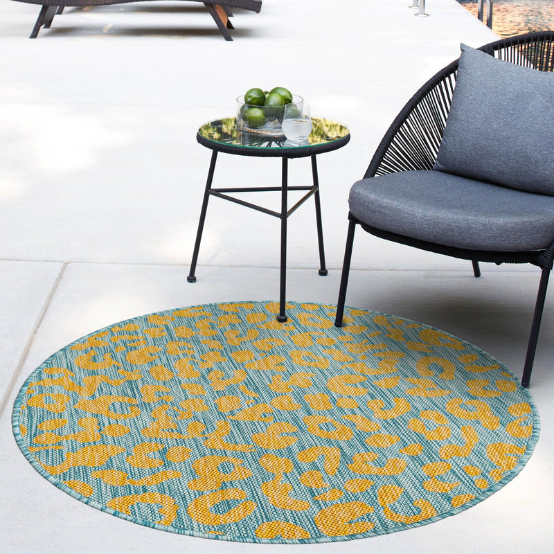 Jungle Expedition Collection Area Rug -  Amazon (Blue Yellow) Round Blue Yellow  lifestyle 22