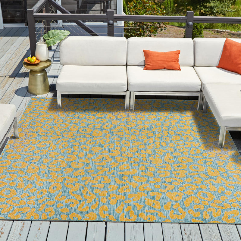 Jungle Expedition Collection Area Rug -  Amazon (Blue Yellow) Square Blue Yellow  lifestyle 13