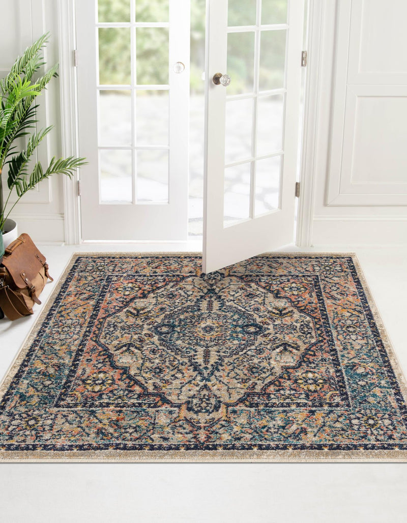 Seville Stripes Collection Area Rug - Cadiz (Blue) Square Blue  lifestyle 8