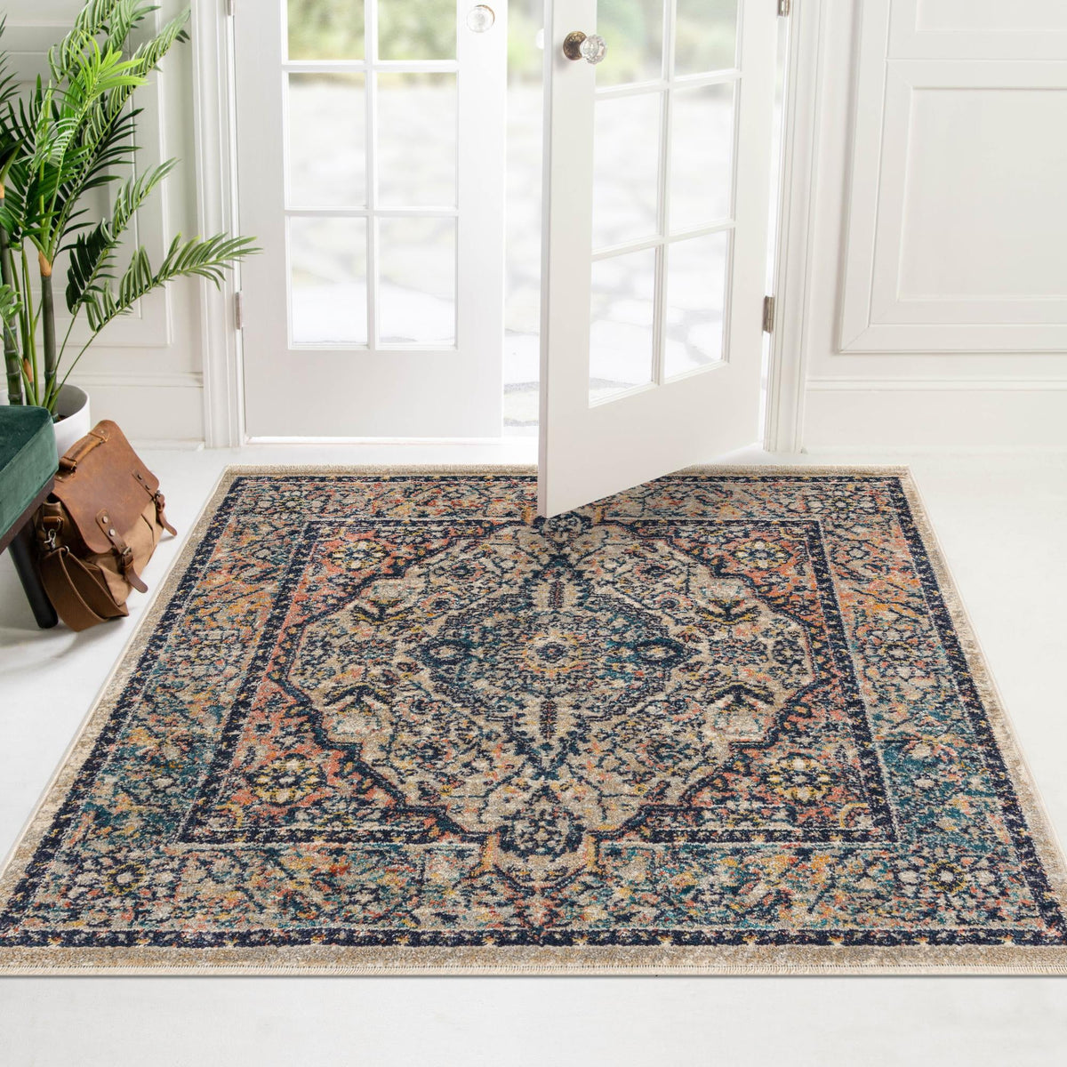 Seville Stripes Collection Area Rug - Cadiz (Blue) Square Blue  lifestyle 67