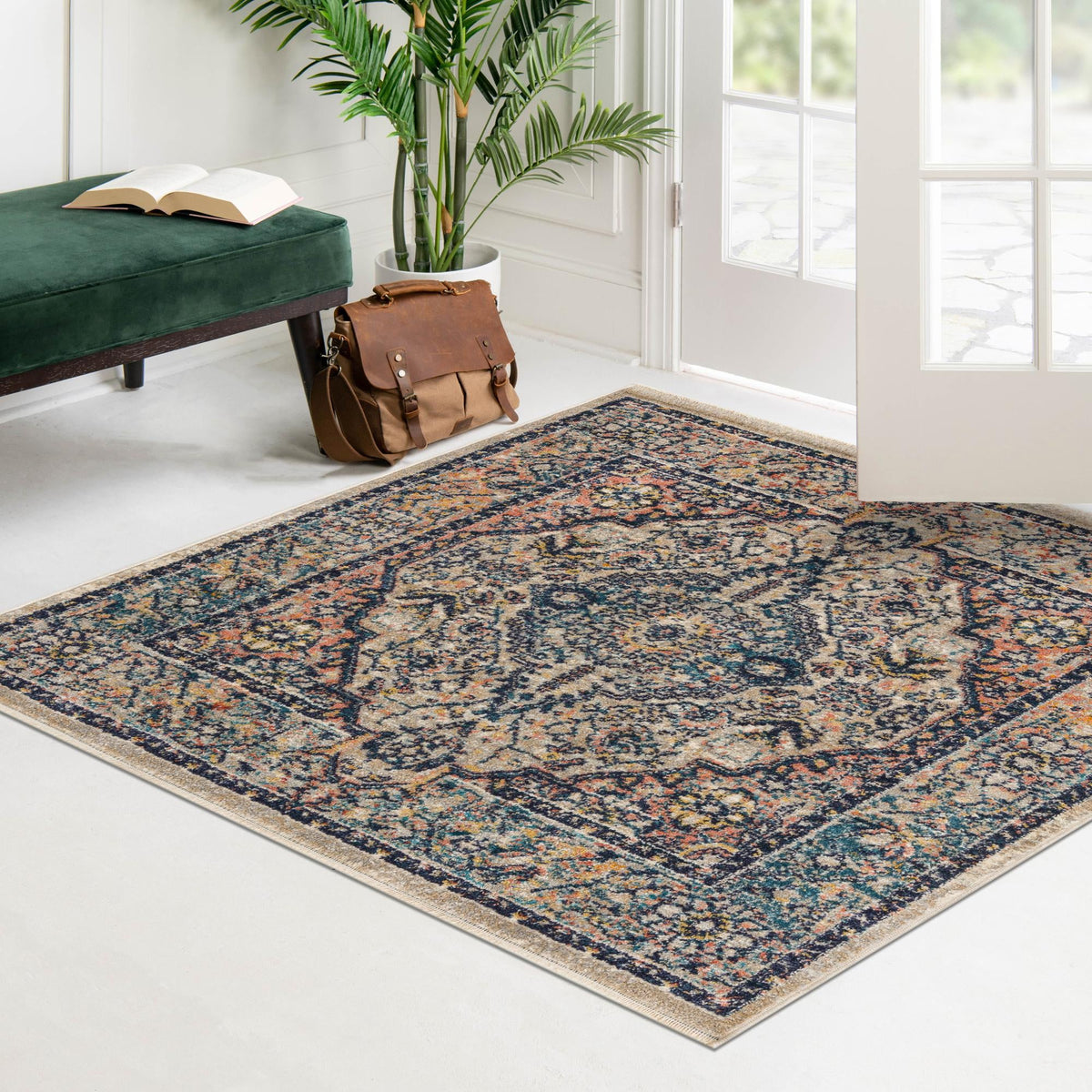 Seville Stripes Collection Area Rug - Cadiz (Blue) Square Blue  lifestyle 68