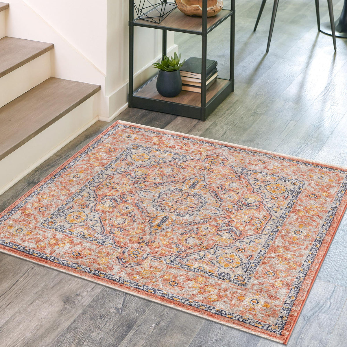 Seville Stripes Collection Area Rug - Cadiz (Brick Red) Square Brick Red  lifestyle 67