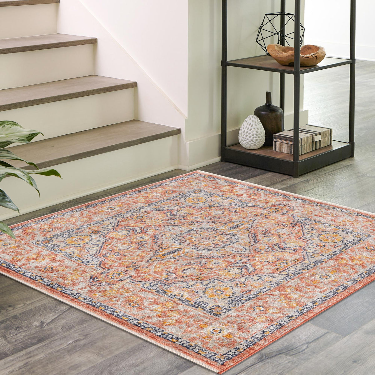 Seville Stripes Collection Area Rug - Cadiz (Brick Red) Square Brick Red  lifestyle 70