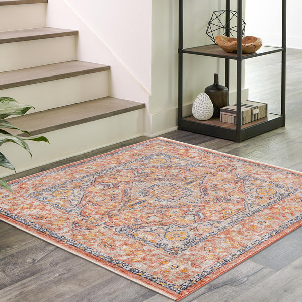 Seville Stripes Collection Area Rug - Cadiz (Brick Red) Square Brick Red  lifestyle 70