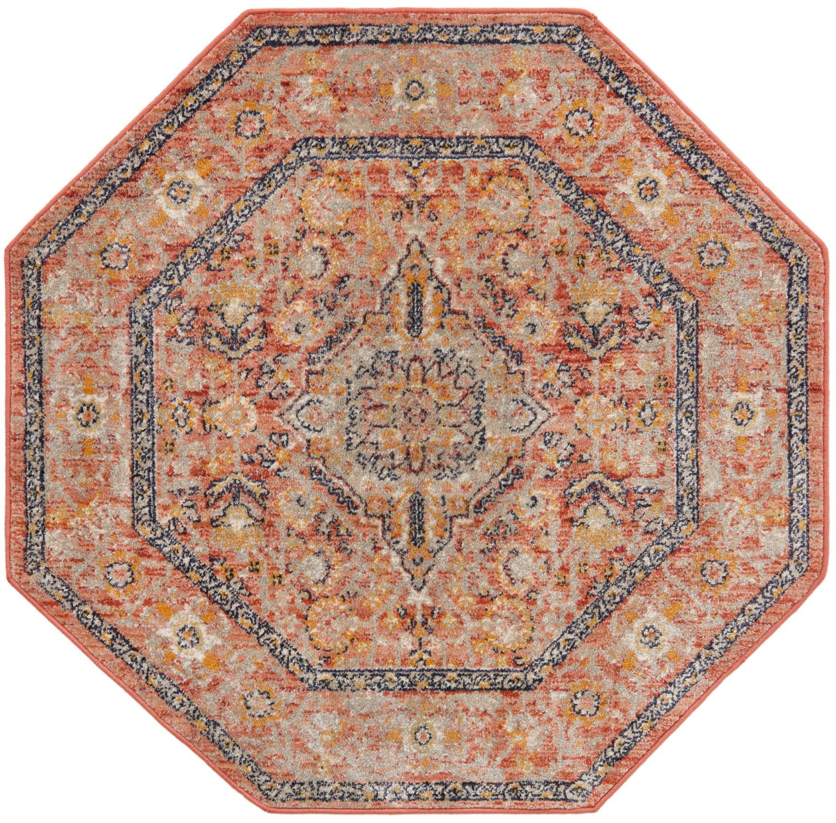 Seville Stripes Collection Area Rug - Cadiz (Brick Red) Octagon Brick Red  lifestyle 5