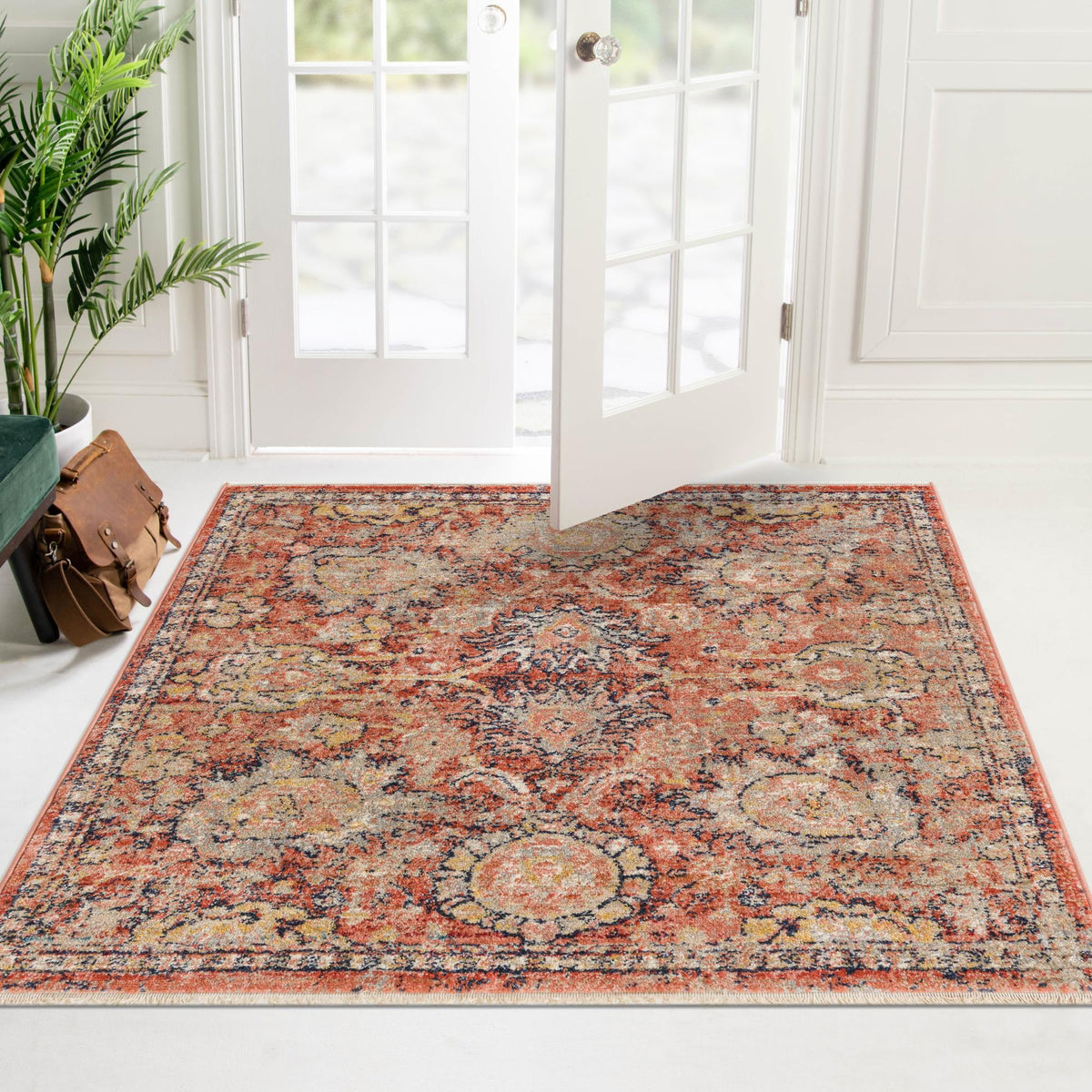 Seville Stripes Collection Area Rug -  Cordoba (Brick Red) Square Brick Red  lifestyle 63