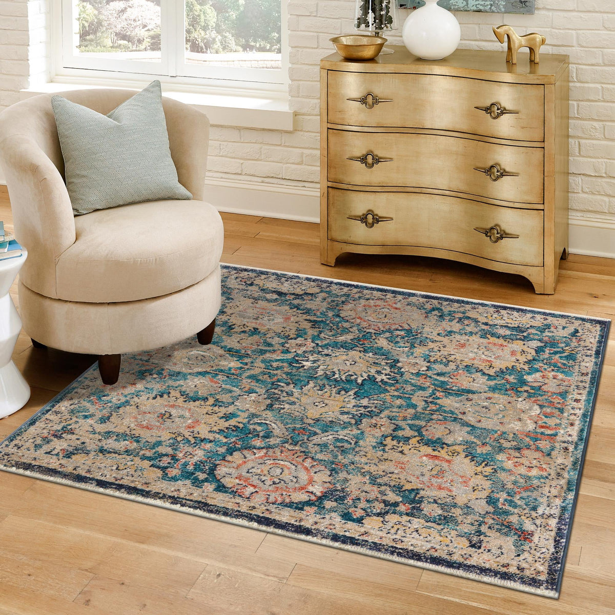 Seville Stripes Collection Area Rug -  Cordoba (Blue) Square Blue  lifestyle 68