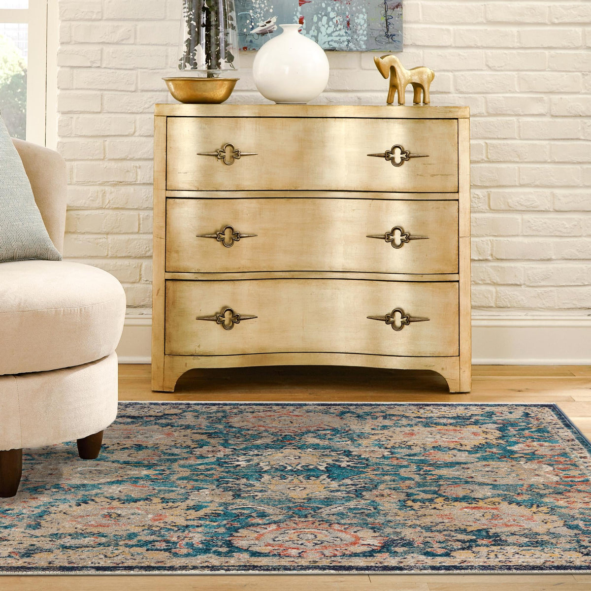 Seville Stripes Collection Area Rug -  Cordoba (Blue) Square Blue  lifestyle 72