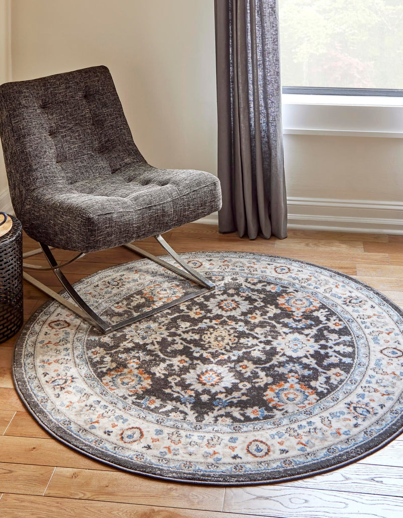 Savannah Elegance Collection Area Rug - Augusta (Fume Gray) Round Fume Gray  lifestyle 14