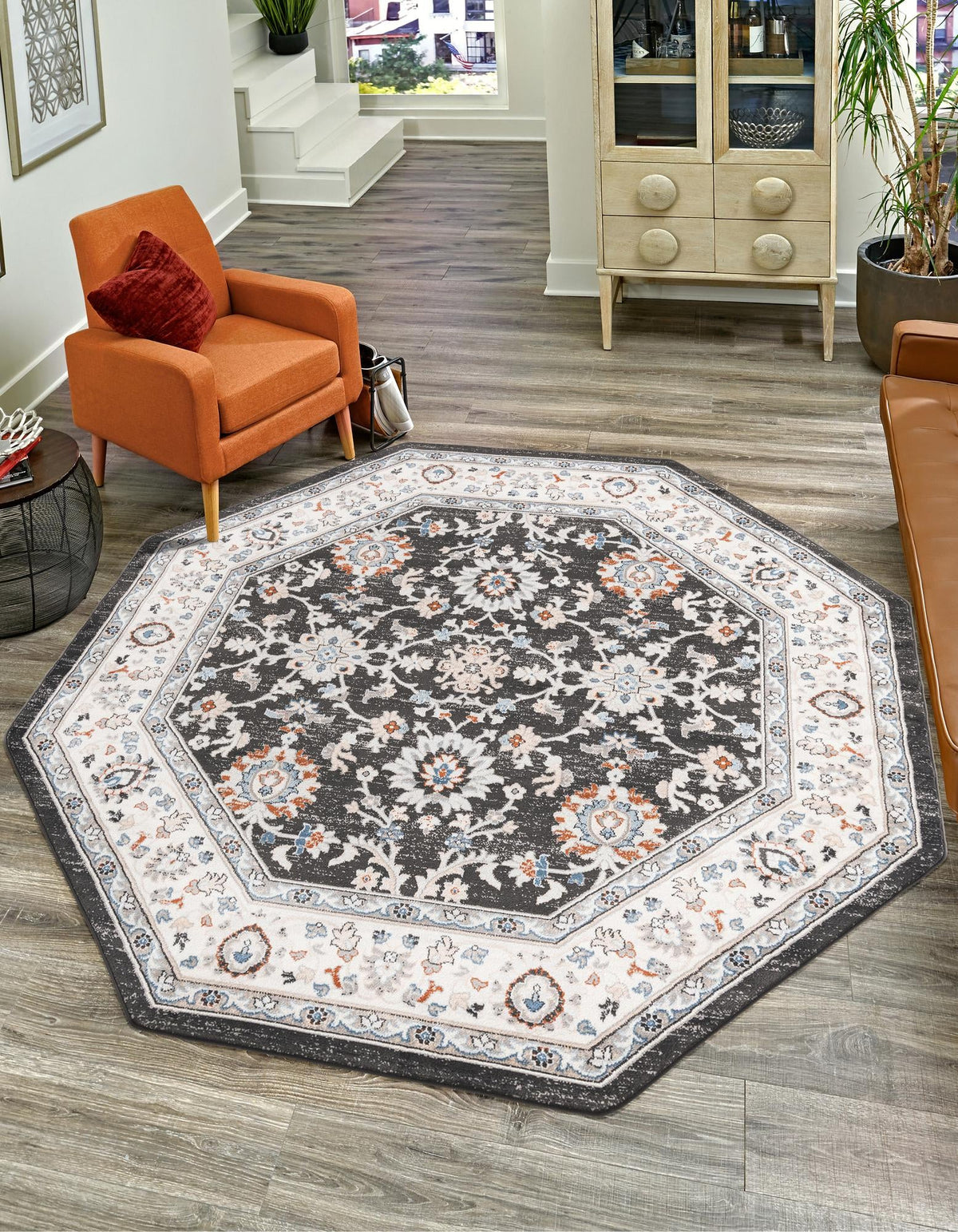 Savannah Elegance Collection Area Rug - Augusta (Fume Gray) Octagon Fume Gray  lifestyle 37