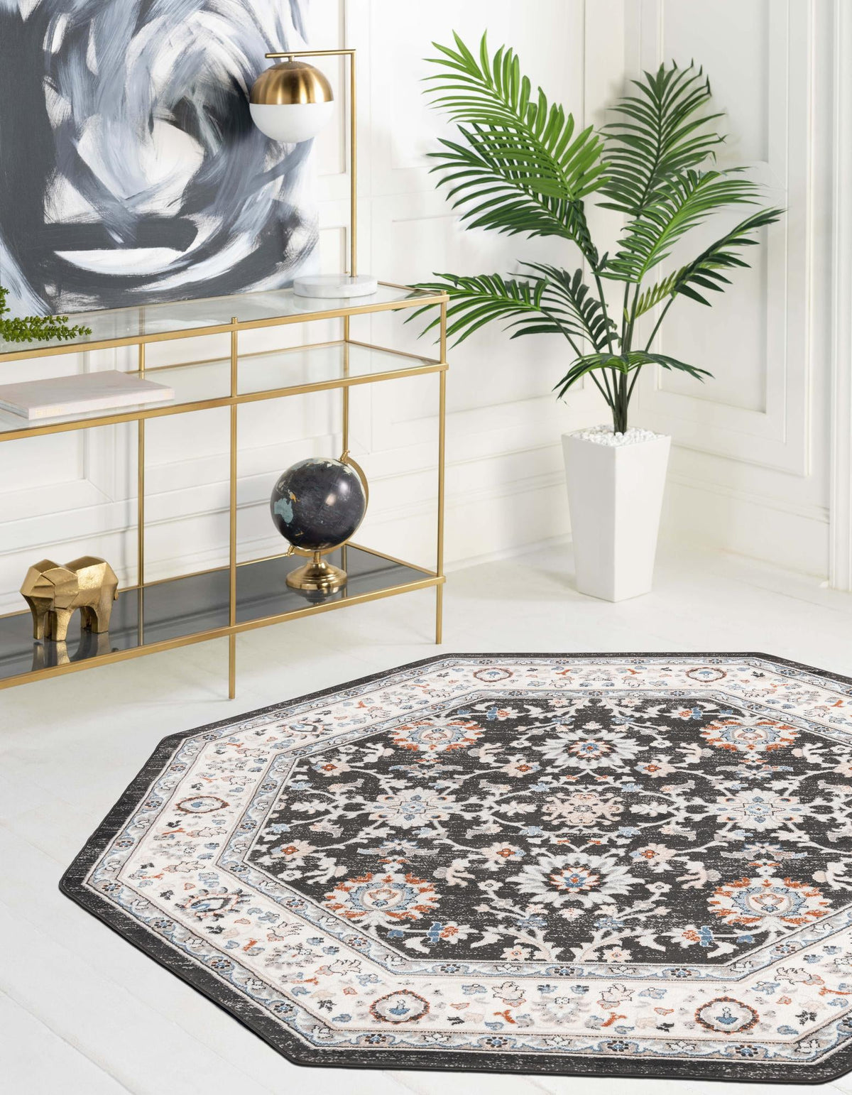Savannah Elegance Collection Area Rug - Augusta (Fume Gray) Octagon Fume Gray  lifestyle 40