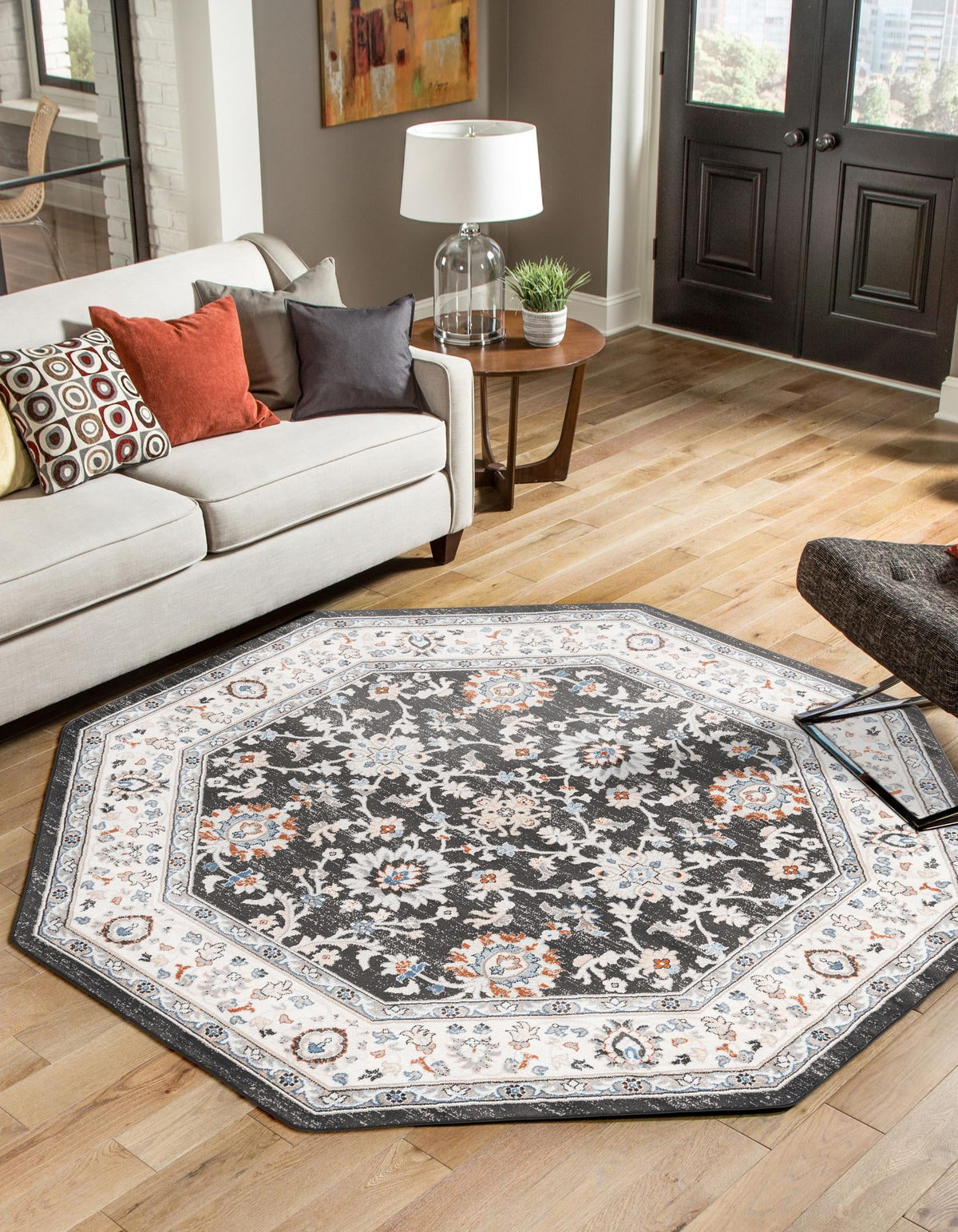 Savannah Elegance Collection Area Rug - Augusta (Fume Gray) Octagon Fume Gray  lifestyle 43