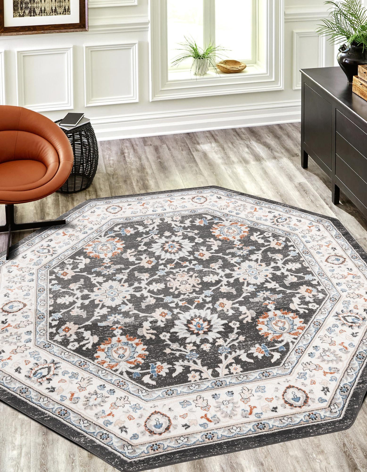 Savannah Elegance Collection Area Rug - Augusta (Fume Gray) Octagon Fume Gray  lifestyle 49