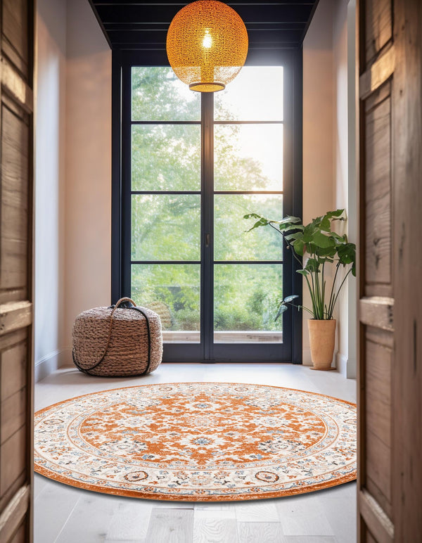 Savannah Elegance Collection Area Rug - Augusta (Rust Red) Round Rust Red  lifestyle 41
