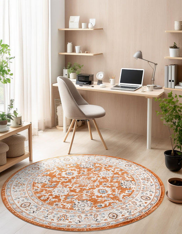 Savannah Elegance Collection Area Rug - Augusta (Rust Red) Round Rust Red  lifestyle 53