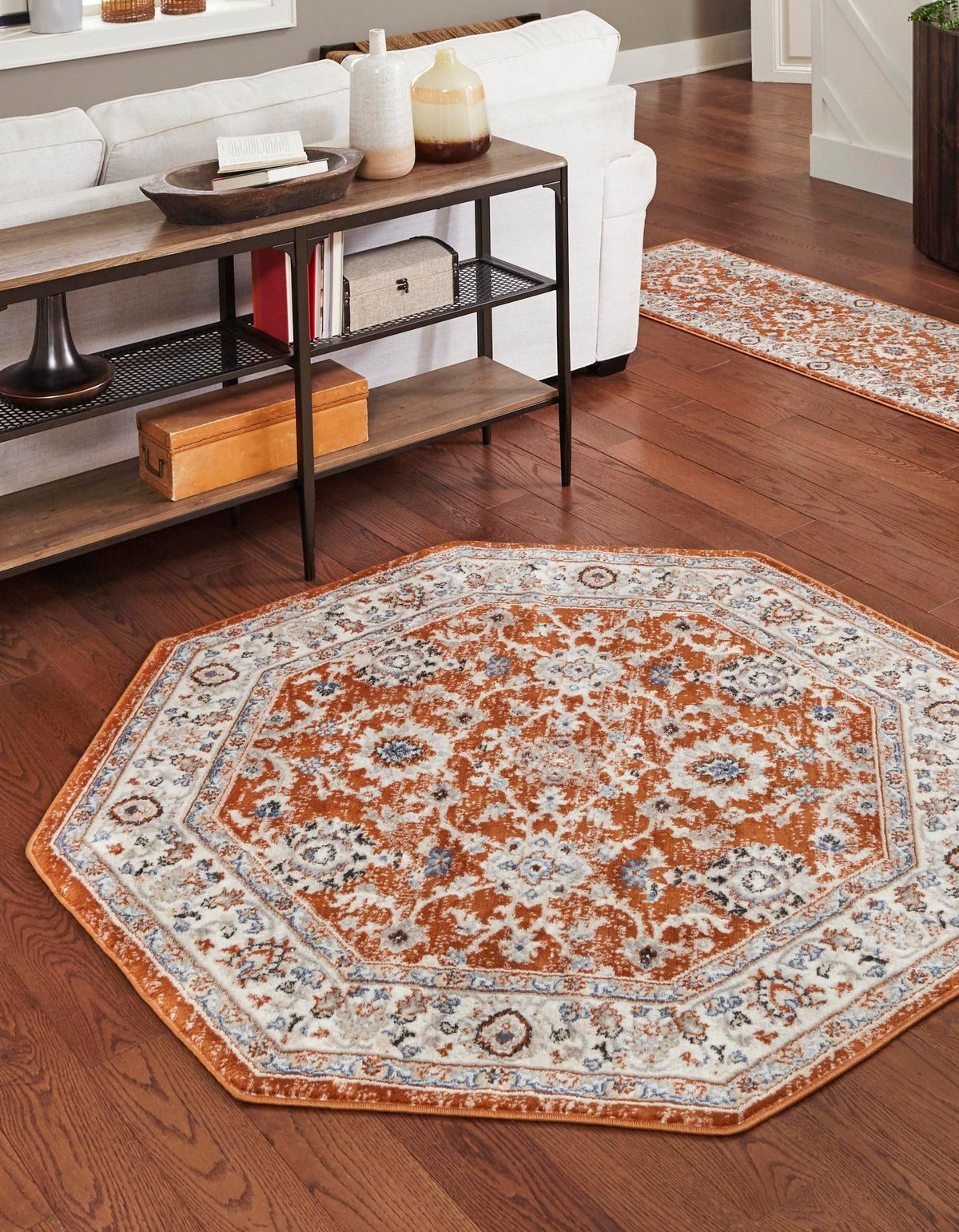 Savannah Elegance Collection Area Rug - Augusta (Rust Red) Octagon Rust Red  lifestyle 20