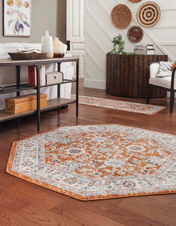 Savannah Elegance Collection Area Rug - Augusta (Rust Red) Octagon Rust Red  lifestyle 25