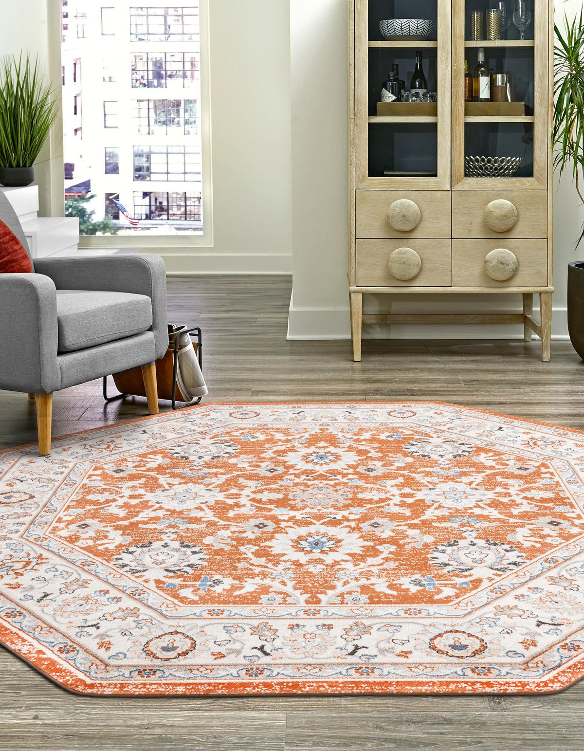 Savannah Elegance Collection Area Rug - Augusta (Rust Red) Octagon Rust Red  lifestyle 34