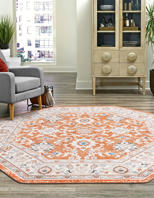 Savannah Elegance Collection Area Rug - Augusta (Rust Red) Octagon Rust Red  lifestyle 34