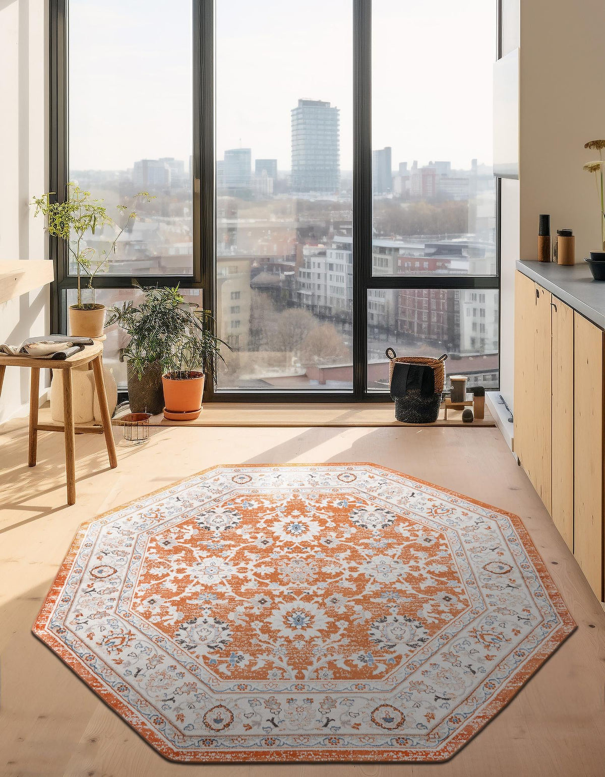 Savannah Elegance Collection Area Rug - Augusta (Rust Red) Octagon Rust Red  lifestyle 37