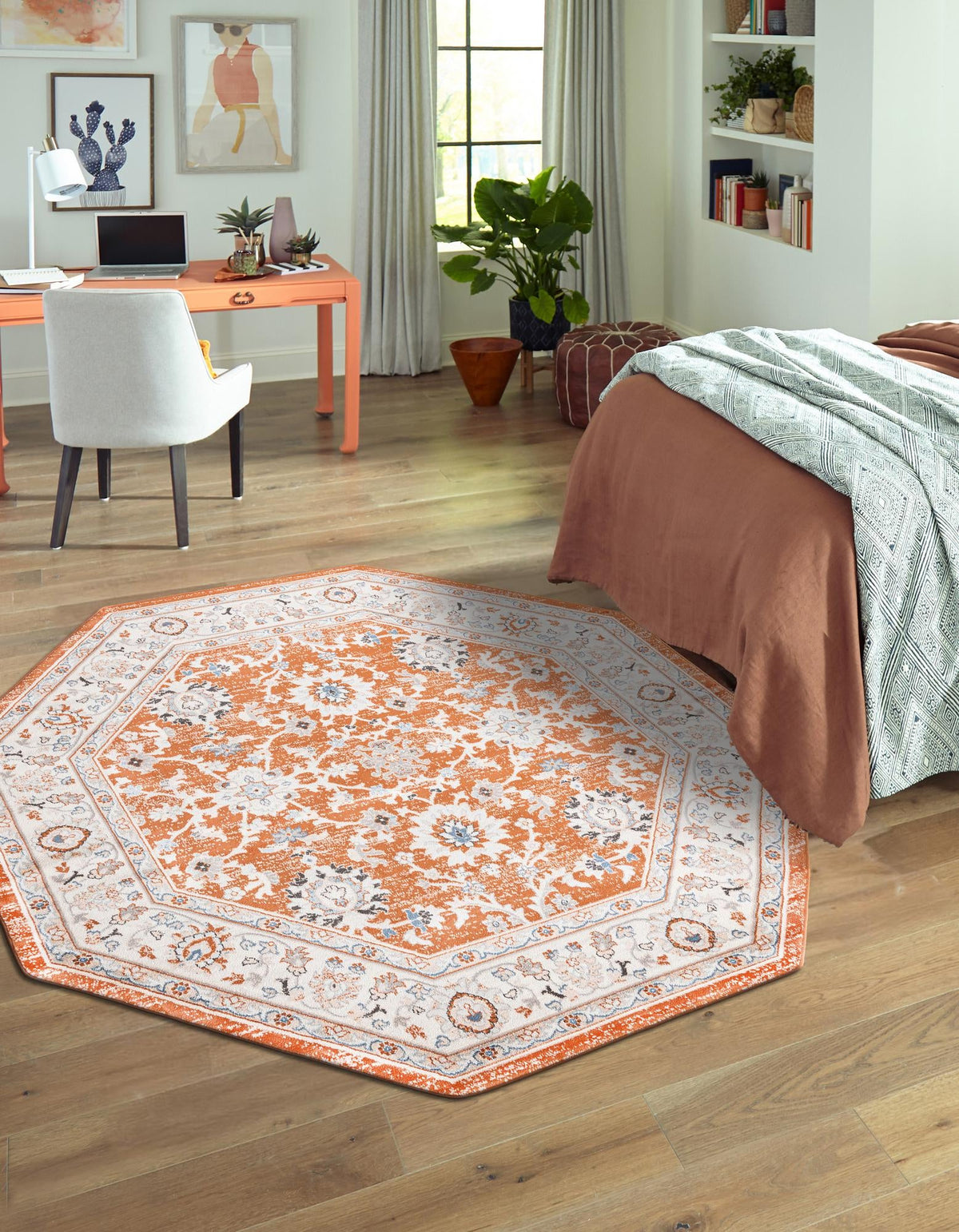 Savannah Elegance Collection Area Rug - Augusta (Rust Red) Octagon Rust Red  lifestyle 40