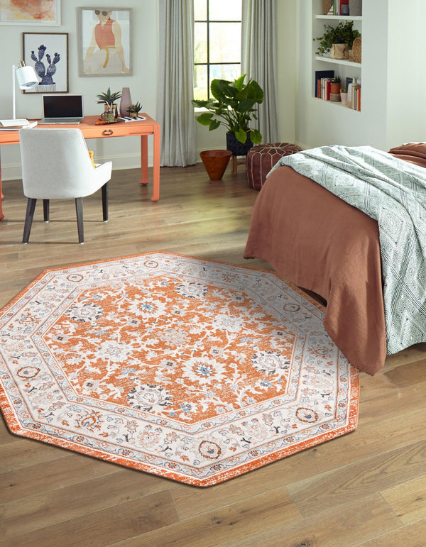 Savannah Elegance Collection Area Rug - Augusta (Rust Red) Octagon Rust Red  lifestyle 40