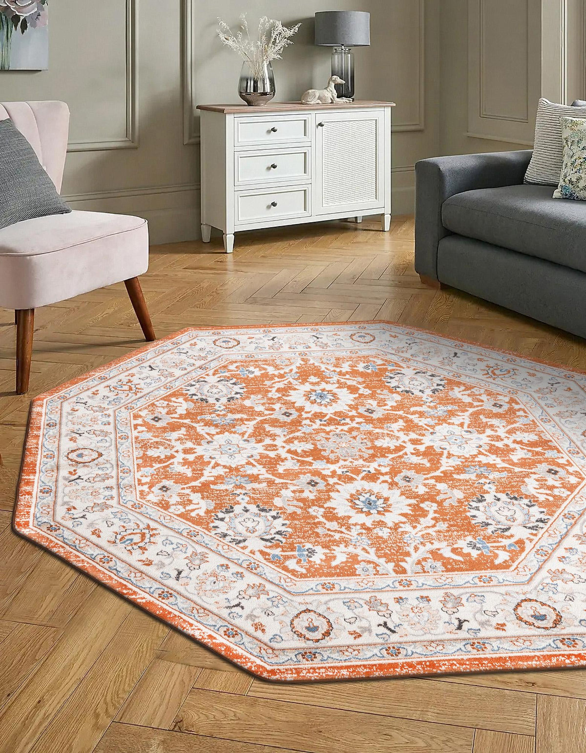 Savannah Elegance Collection Area Rug - Augusta (Rust Red) Octagon Rust Red  lifestyle 43