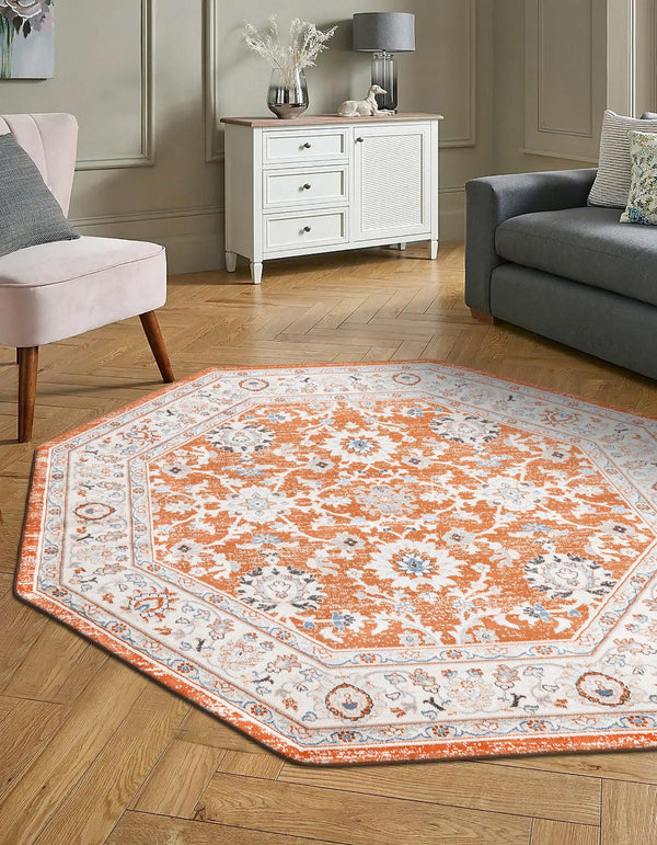 Savannah Elegance Collection Area Rug - Augusta (Rust Red) Octagon Rust Red  lifestyle 43
