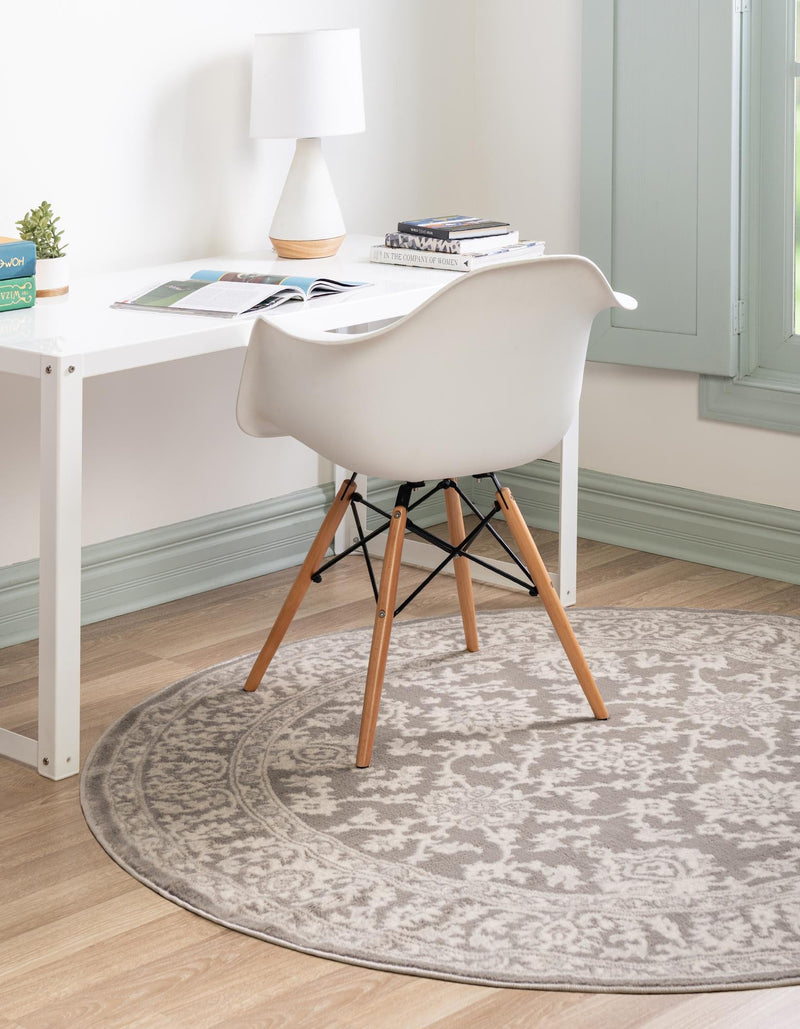 Savannah Elegance Collection Area Rug - Augusta (Light Gray) Round Light Gray  lifestyle 25