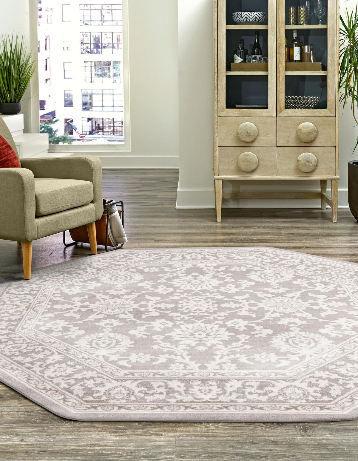 Savannah Elegance Collection Area Rug - Augusta (Light Gray) Octagon Light Gray  lifestyle 53