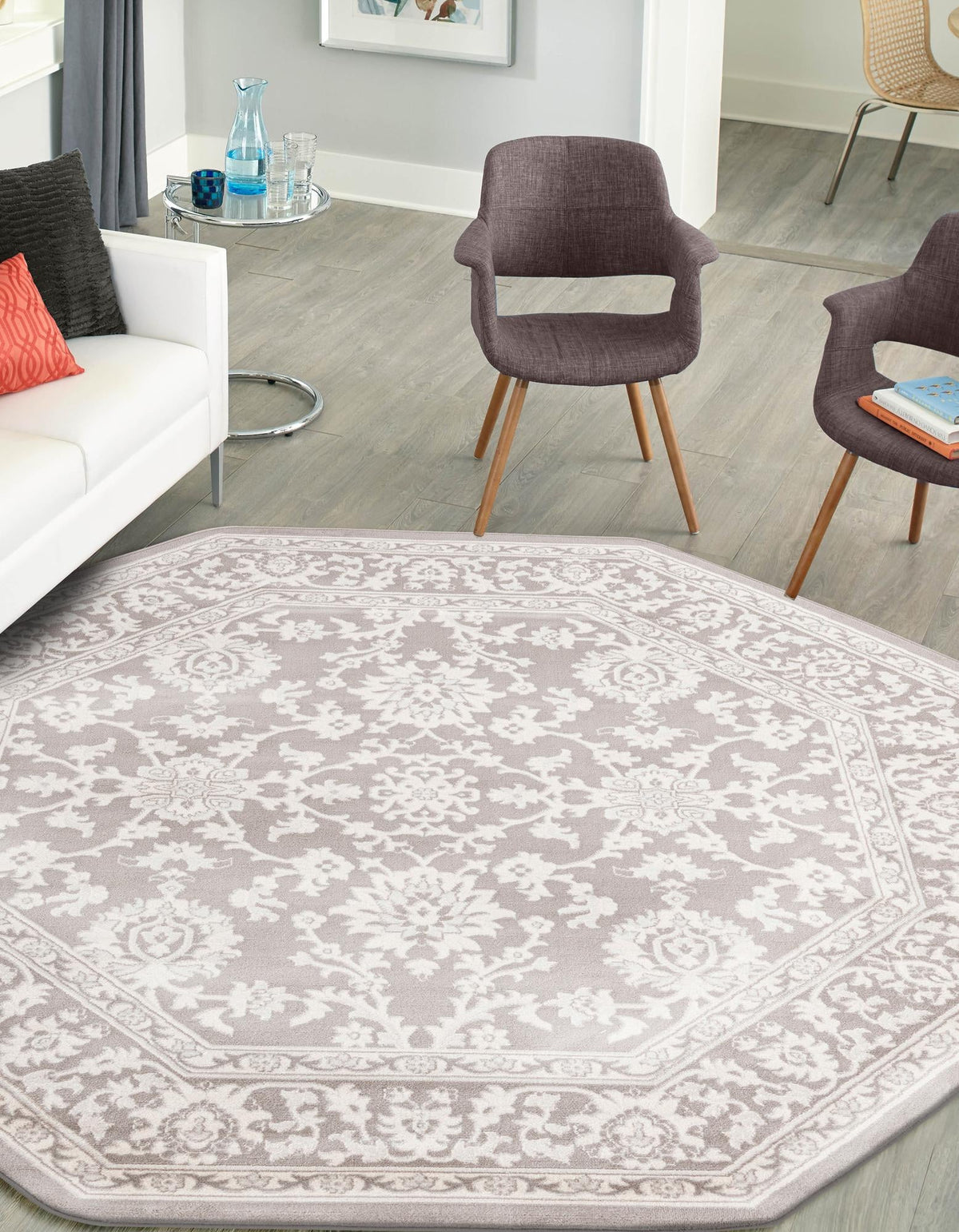 Savannah Elegance Collection Area Rug - Augusta (Light Gray) Octagon Light Gray  lifestyle 57