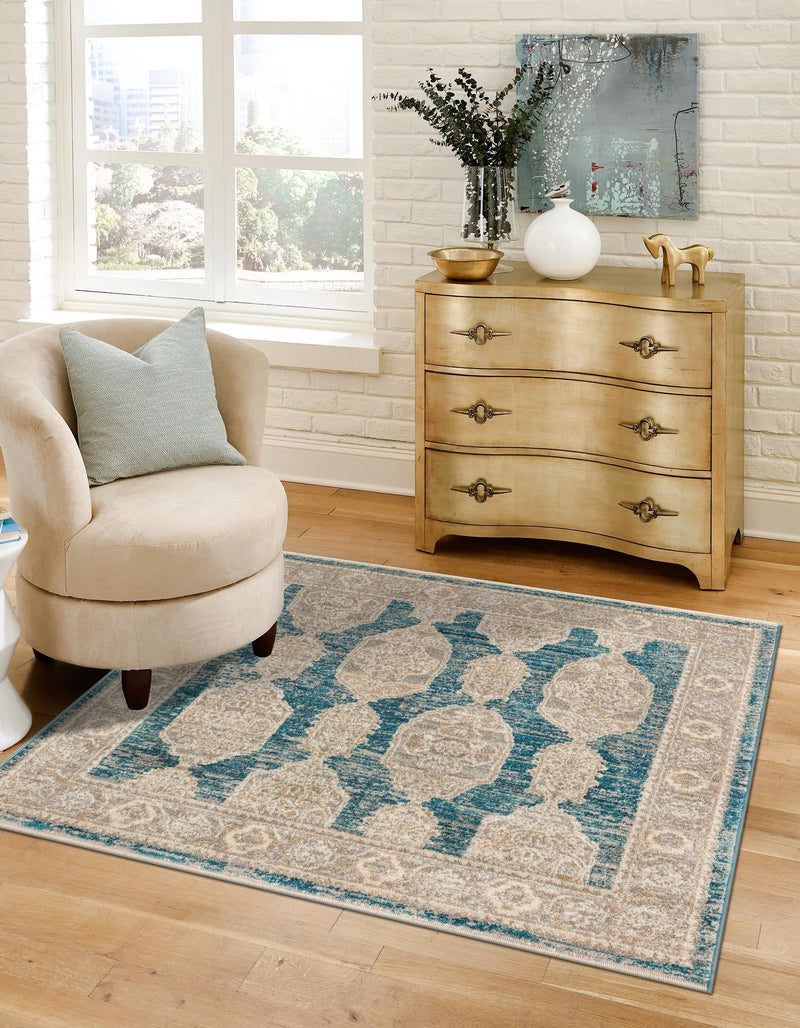 Seville Stripes Collection Area Rug -  Granada (Blue) Square Blue  lifestyle 8
