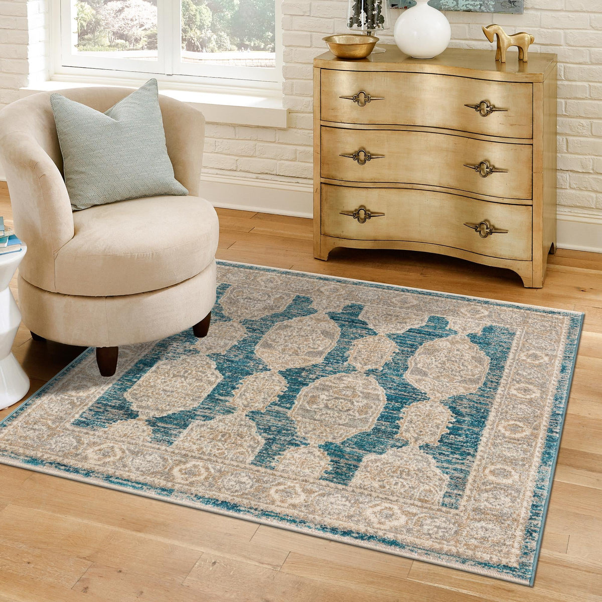 Seville Stripes Collection Area Rug -  Granada (Blue) Square Blue  lifestyle 63