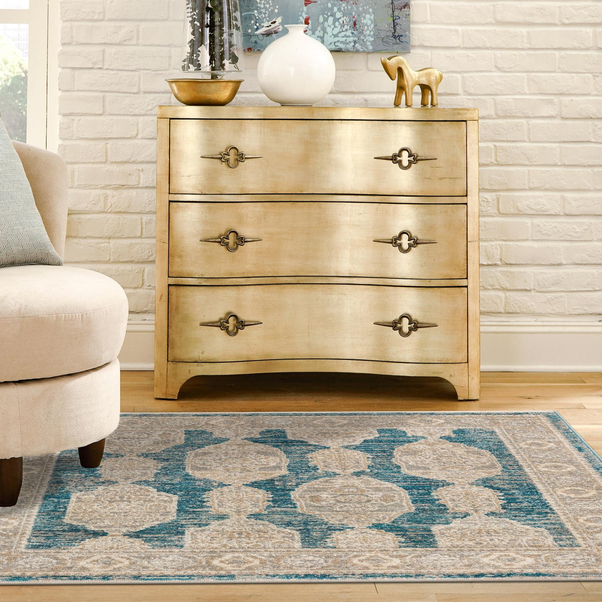 Seville Stripes Collection Area Rug -  Granada (Blue) Square Blue  lifestyle 65