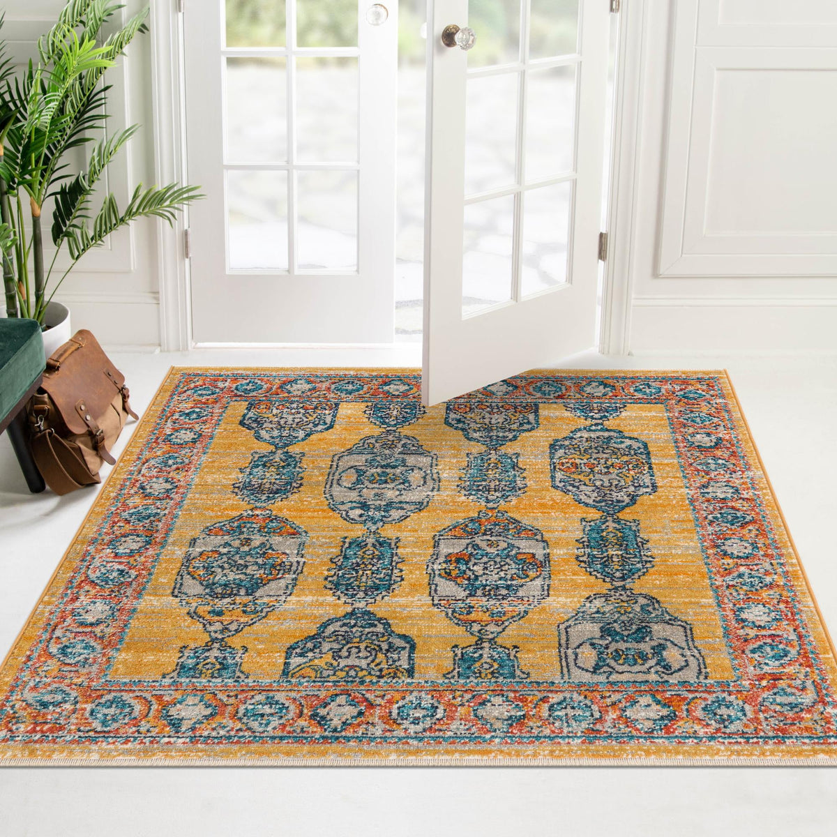 Seville Stripes Collection Area Rug -  Granada (Yellow) Square Yellow  lifestyle 63