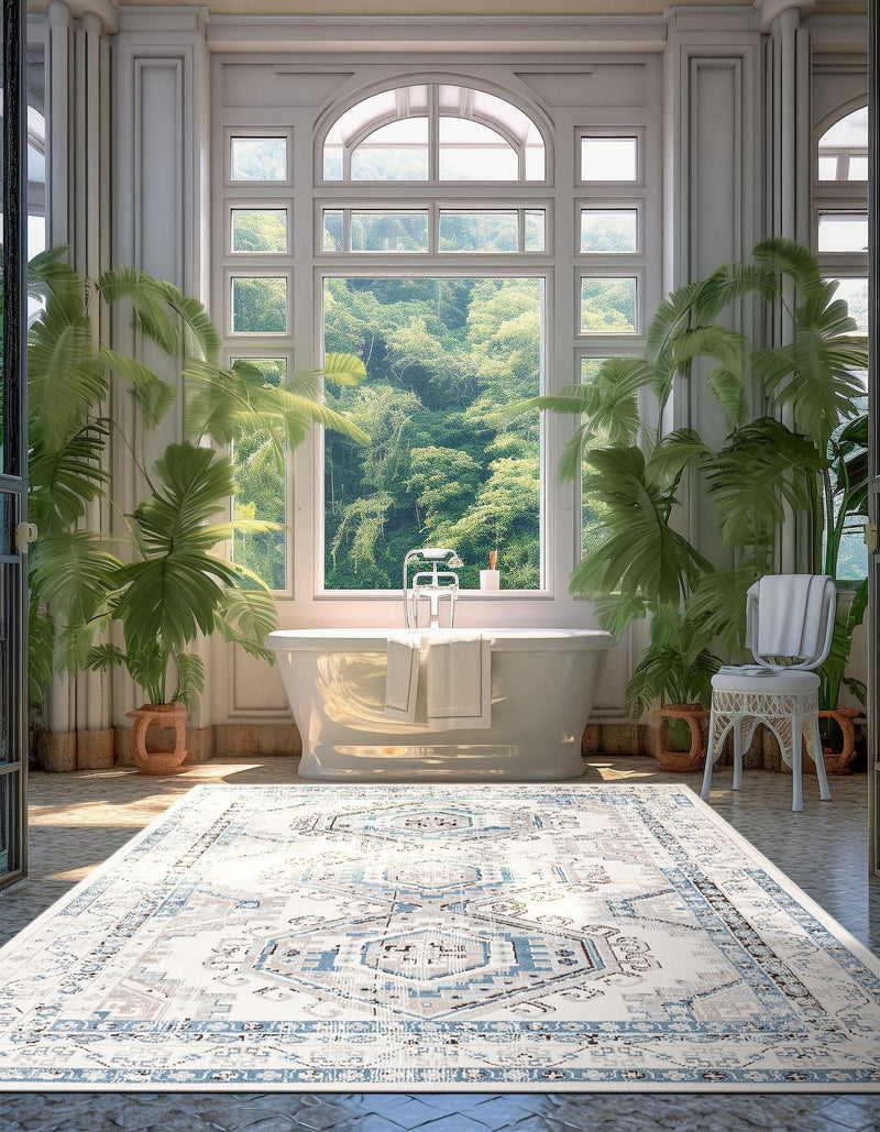 Savannah Elegance Collection Area Rug -  Tybee (Ivory Aqua) Rectangle Ivory Aqua  lifestyle 4