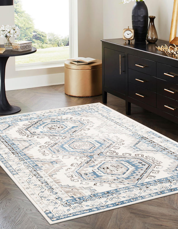 Savannah Elegance Collection Area Rug -  Tybee (Ivory Aqua) Rectangle Ivory Aqua  lifestyle 5