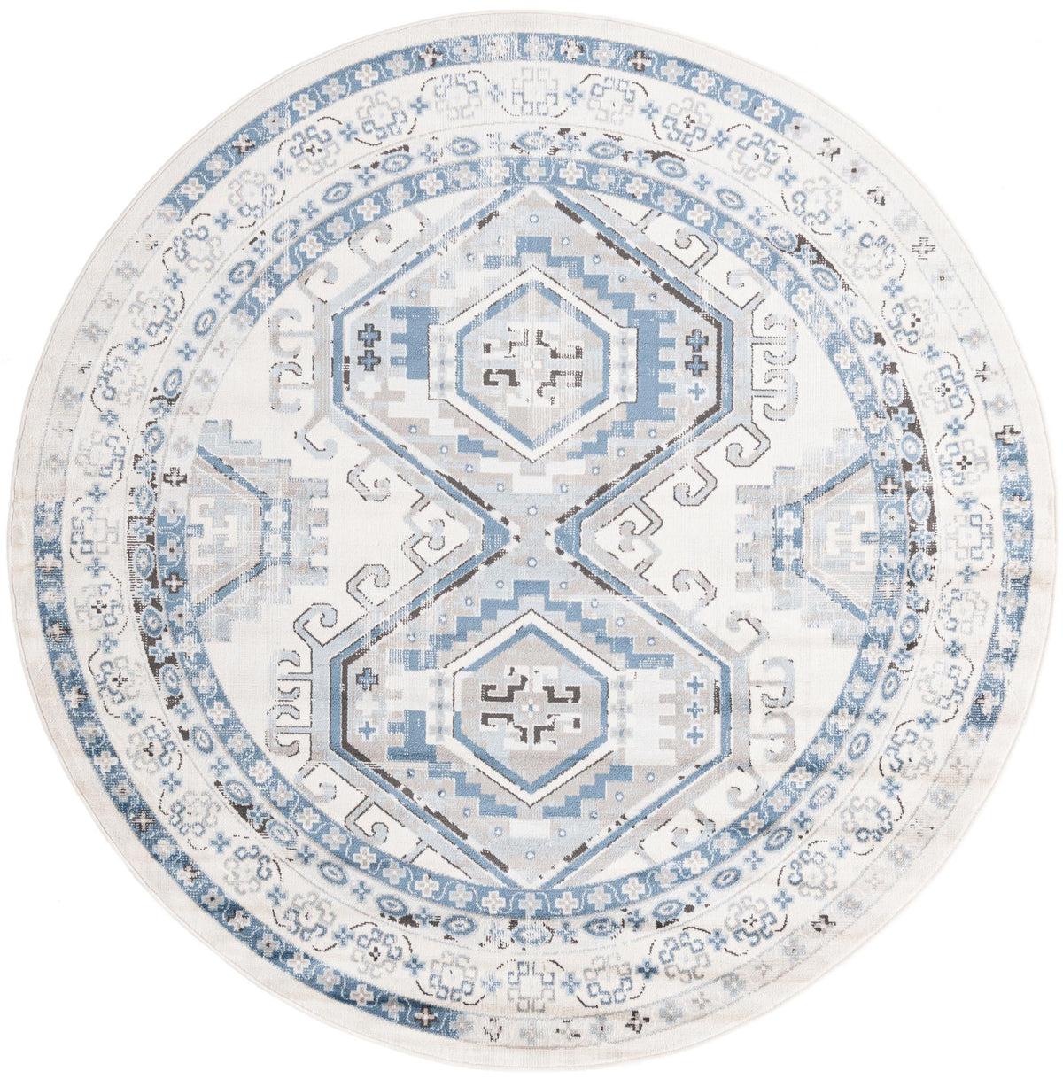Savannah Elegance Collection Area Rug -  Tybee (Ivory Aqua) Round Ivory Aqua  lifestyle 14