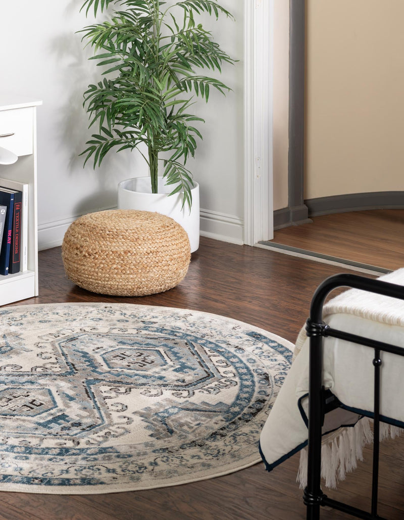Savannah Elegance Collection Area Rug -  Tybee (Ivory Aqua) Round Ivory Aqua  lifestyle 19