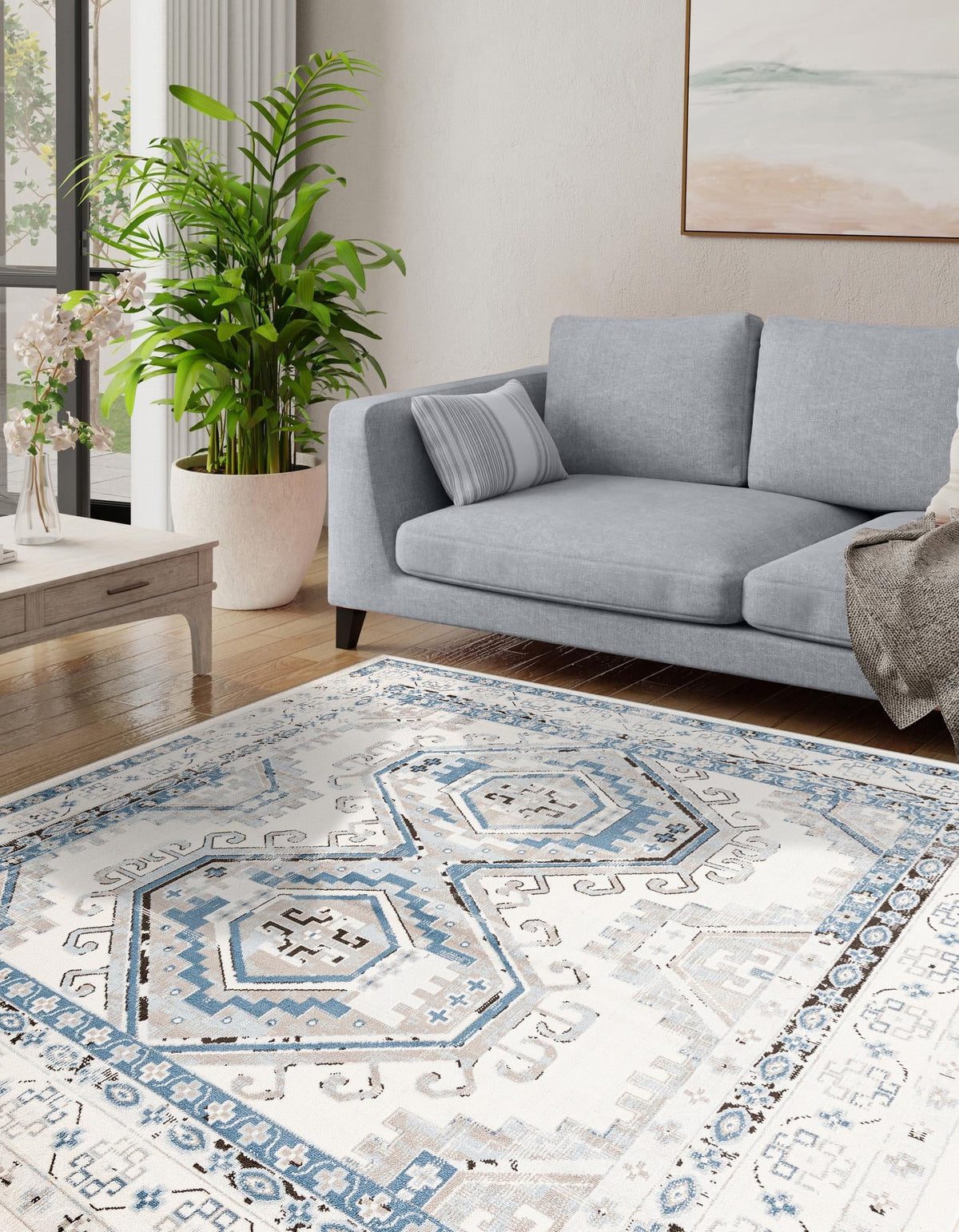 Savannah Elegance Collection Area Rug -  Tybee (Ivory Aqua) Square Ivory Aqua  lifestyle 40